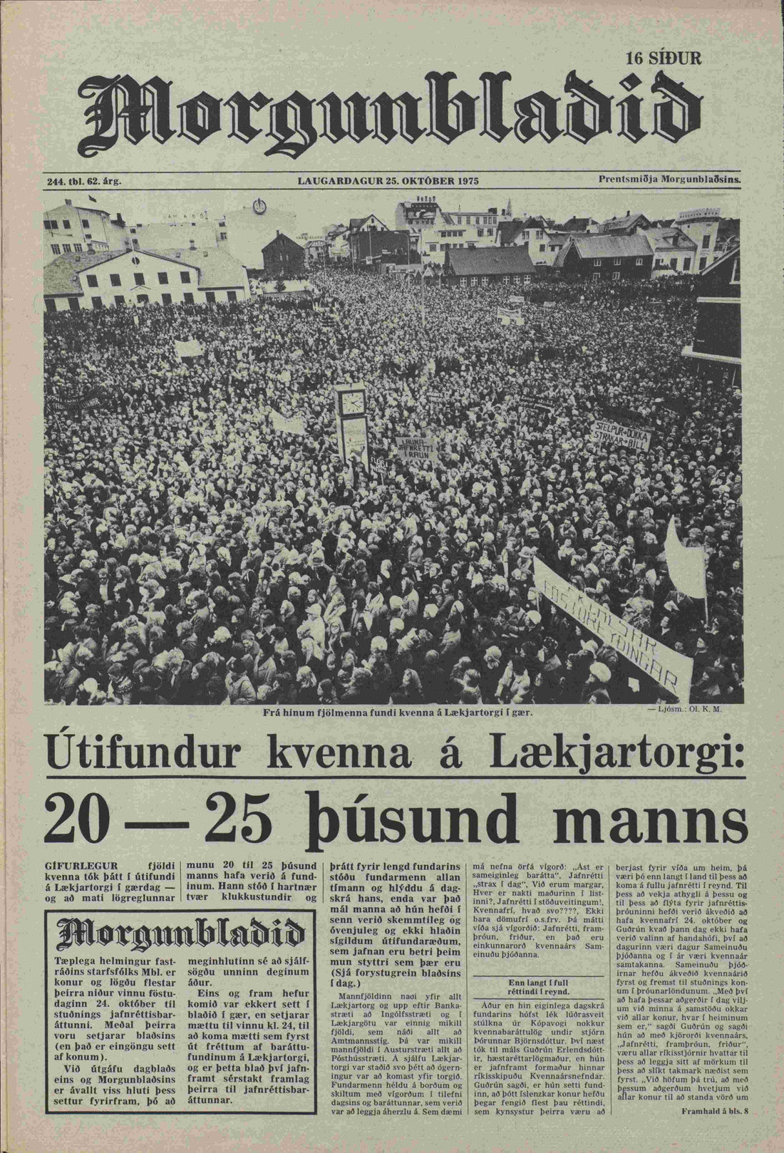 Une du journal Morgunblaðið le 25 octobre 1975. Source : Tímarit